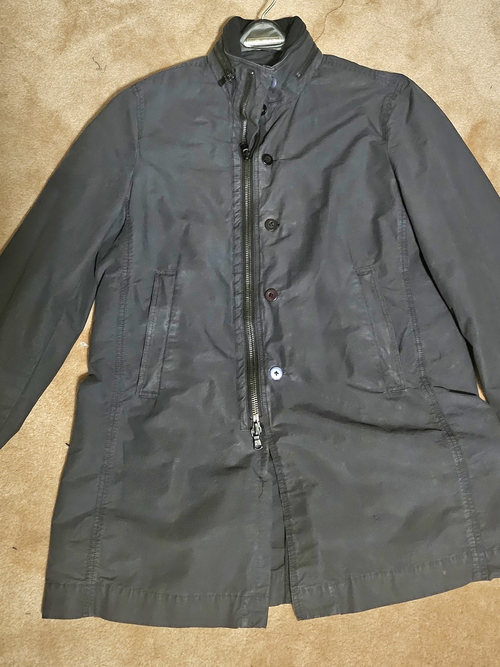 John Varvatos Men's Black Long Zip-Front Trench Coat